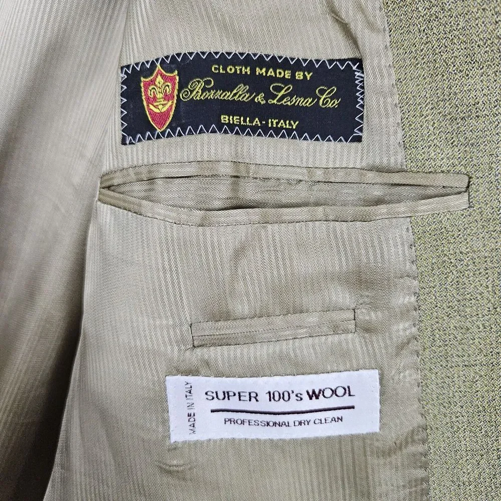 Zanetti Men's Blazer Yellow-Green Size 43R‎ Bozzalla & Lesna Super 100s Wool
